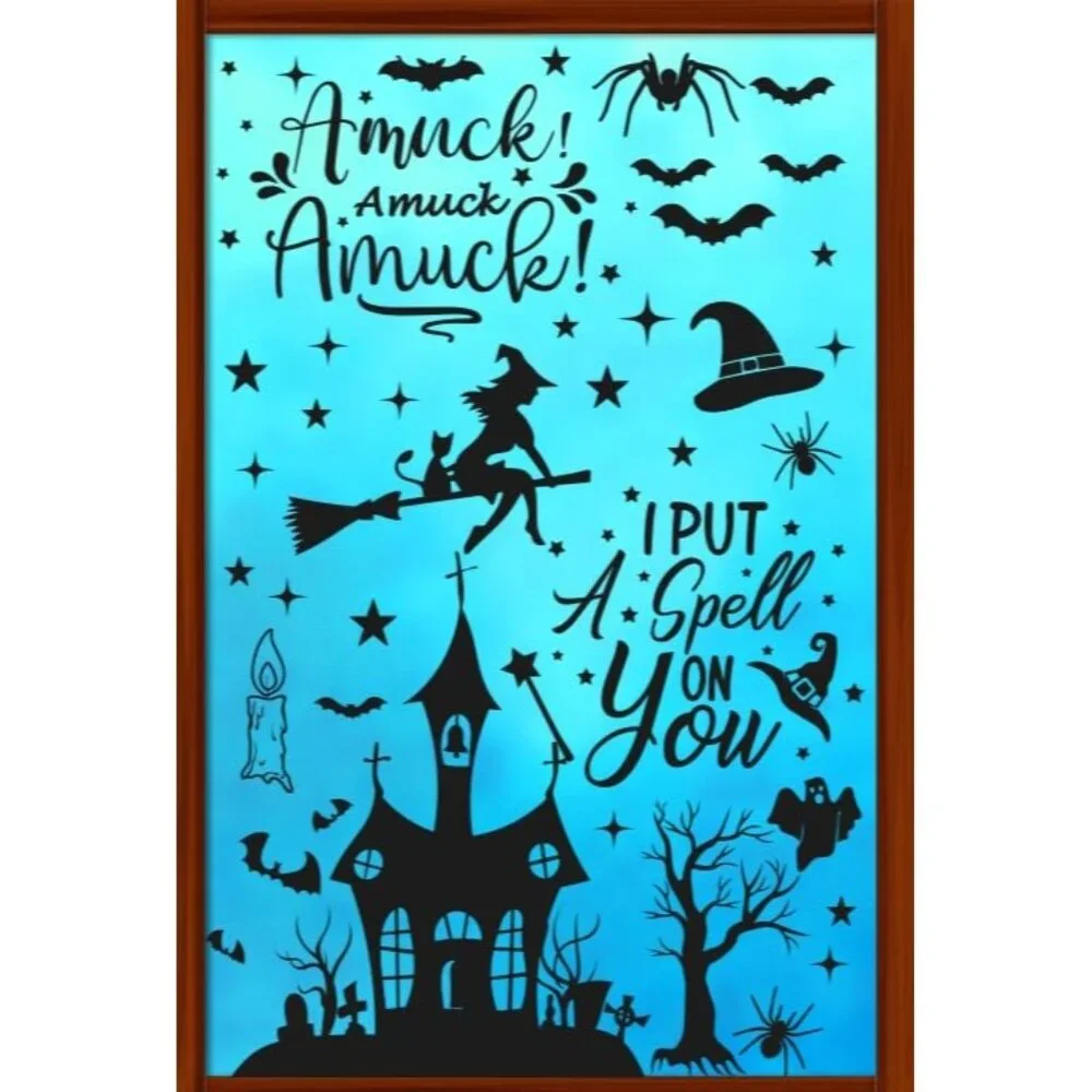 Hocus Pocus Decorations Halloween Window Clings 8 Sheets 91 PCS Double-Sided Spo